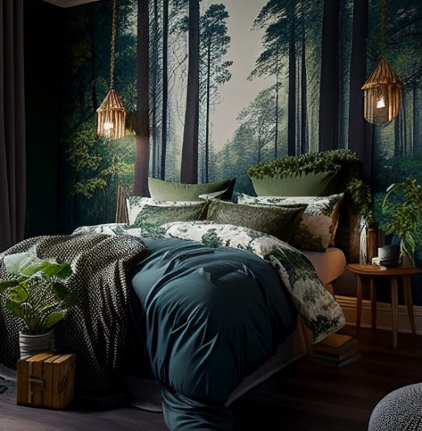 Kamar dengan tema alam yang menenangkan